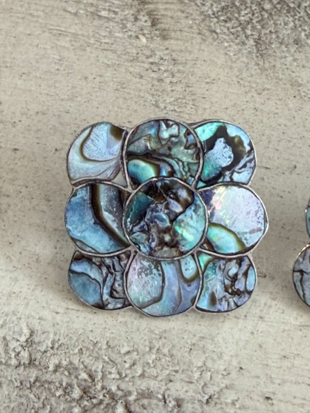 Vintage MEXICO Sterling Silver Abalone Shell Inlay Flower Screw Back Earrings - Picture 4 of 9